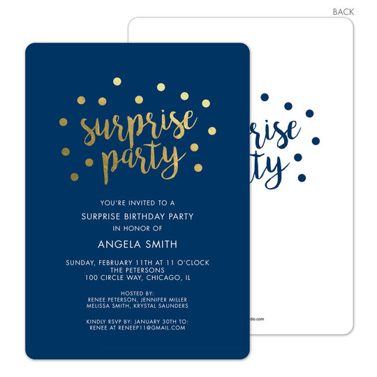 Navy Surprise Party Confetti Dot Invitations